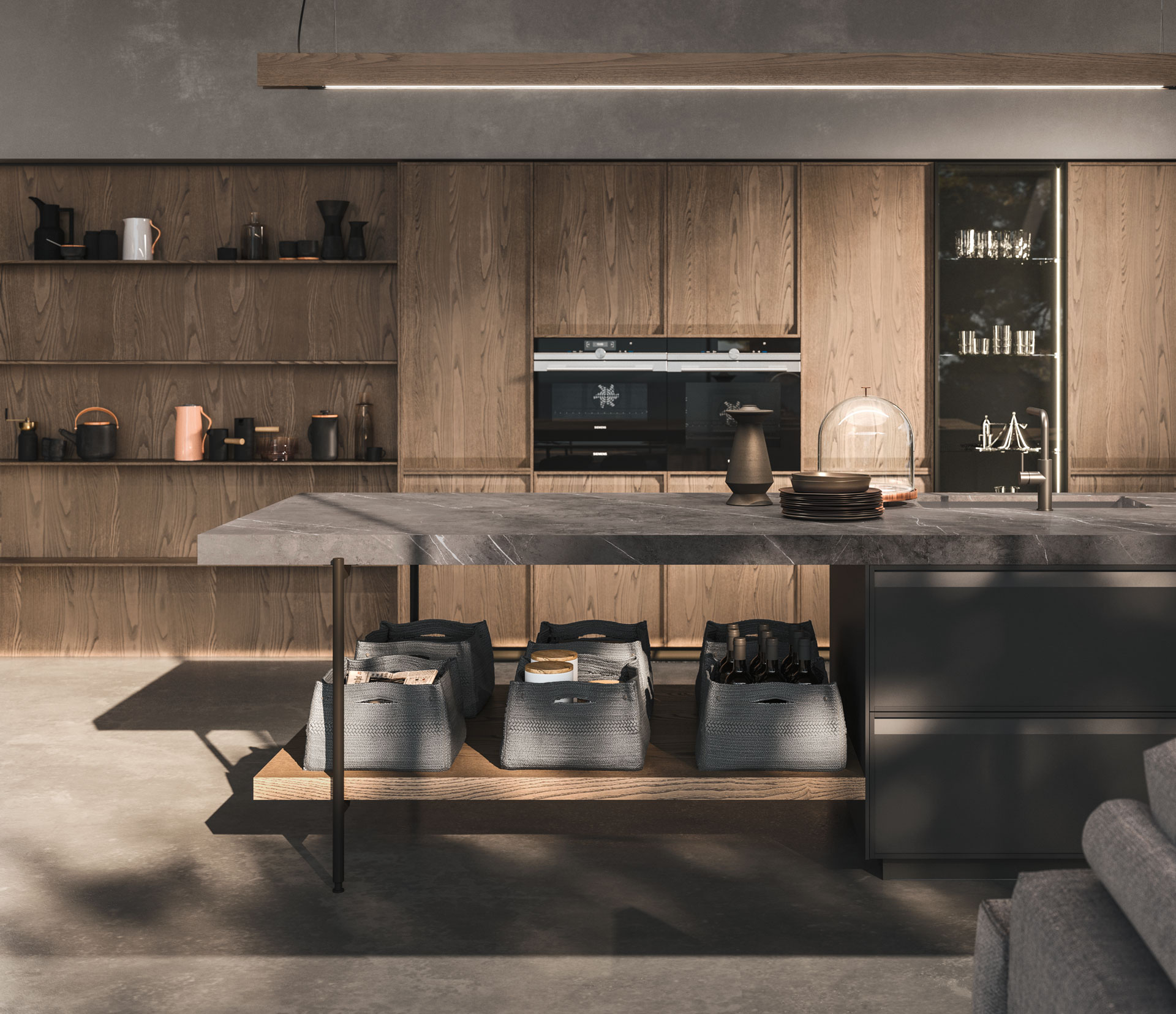 Cucina con isola in legno